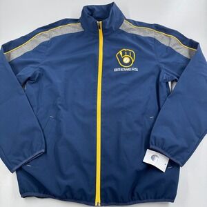 GIII Sports Carl Banks Milwaukee Brewers MENS Navy Blue Full‎ Zip Jacket L - NWT
